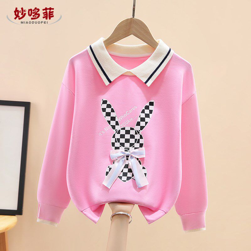 女童卫衣春秋款2024新款童装儿童polo衫长袖t恤女孩大童春装纯棉