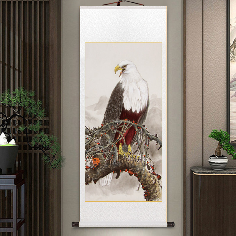 大鹏展翅国画老鹰卷轴挂画大展宏图办公室客厅装饰画书房茶室壁画