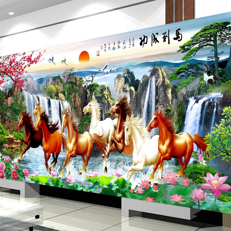 线绣十字绣2026新款绣客厅山水风景画八骏图马到成功满绣大幅大气