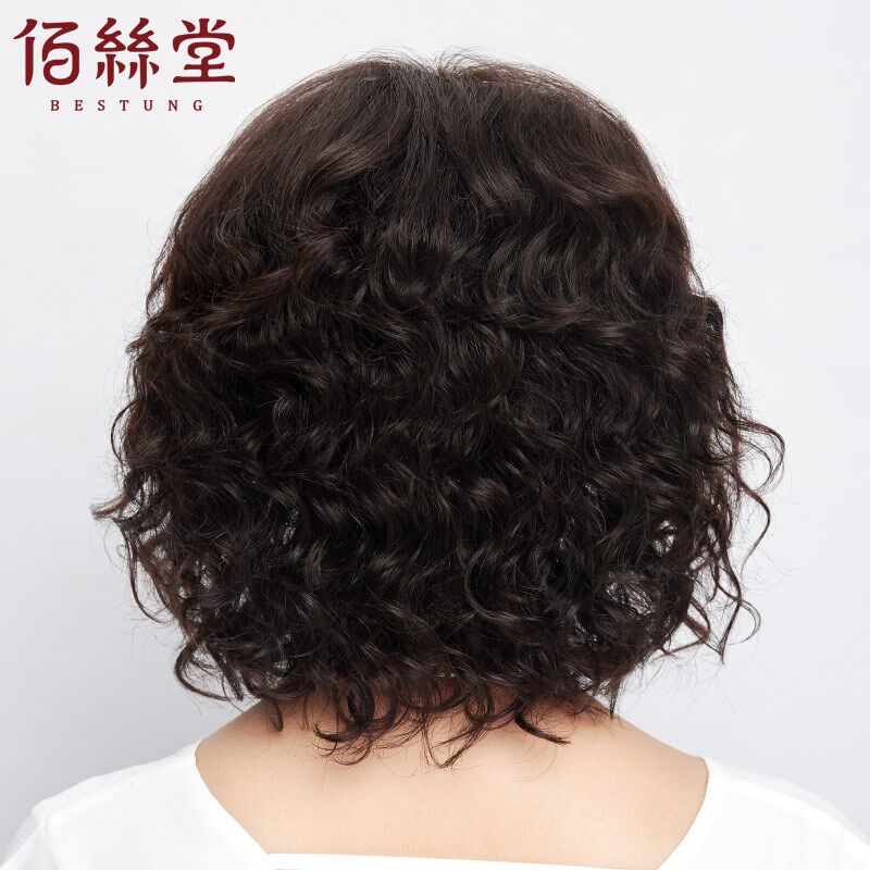 假发女长发羊毛卷妈妈中长发全头套真发全真人发丝假头发自然发套