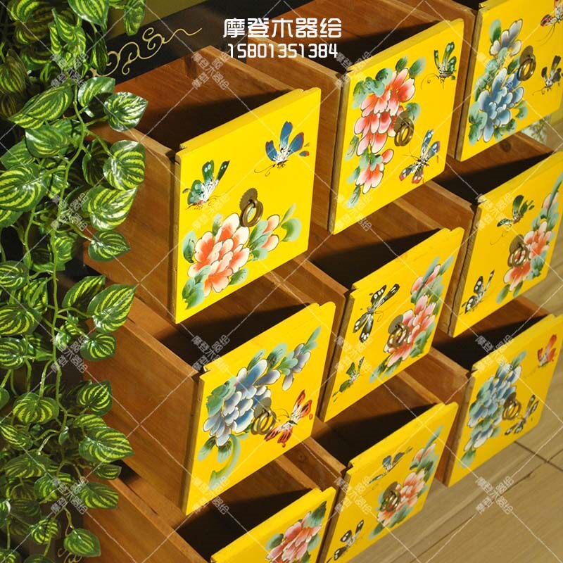 彩绘九斗柜实木柜收纳柜中式古典玄关柜客厅卧室装饰柜藏式家具