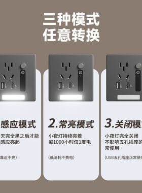 86型多功能五孔插座带人体感应地脚灯楼梯过道床头led小夜灯嵌入