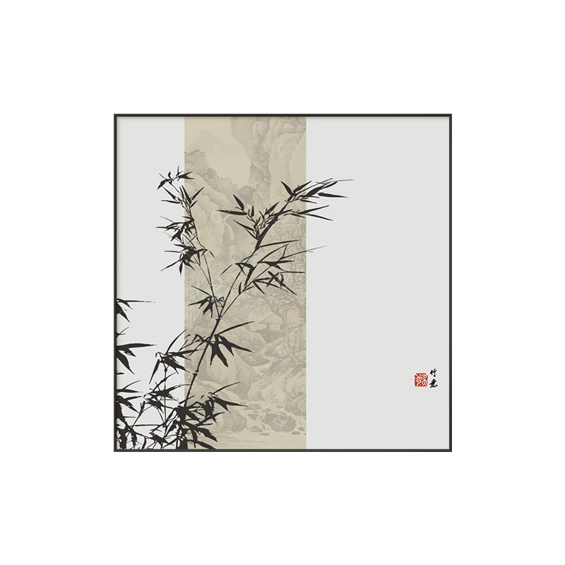 迎客松挂画新中式茶室背景墙装饰画禅意水墨画玄关入户正对门壁画