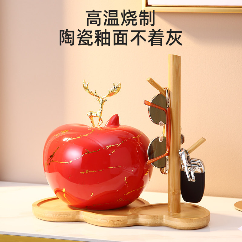 创意陶瓷平平安安钥匙收纳摆件进门入户玄关客厅家居装饰品挂钥匙