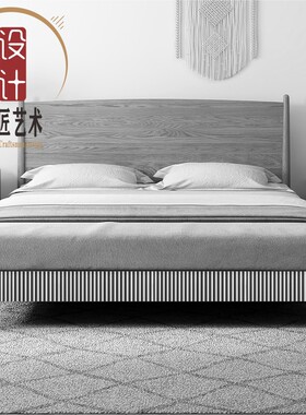 新中式实木床简约北欧轻奢支架结构卧室1.8米白橡木双人1.5米极简