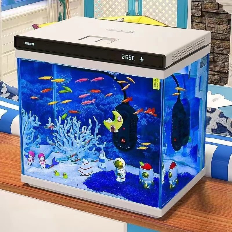 森森超白玻璃小鱼缸可增氧客厅小型桌面家用水族箱免安装金鱼缸