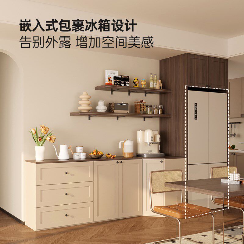法式中古风嵌入式冰箱柜靠墙一体餐边柜客厅置物架茶水柜边柜定制