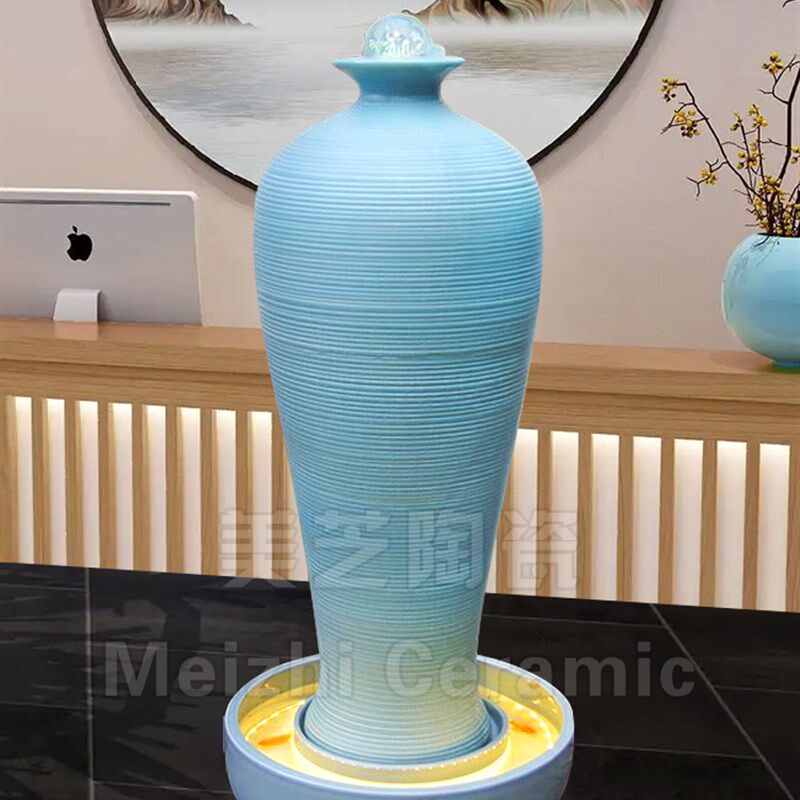 景德镇流水大花瓶水景加湿器摆件喷水瓷瓶水系坛子美人瓶溢水陶罐