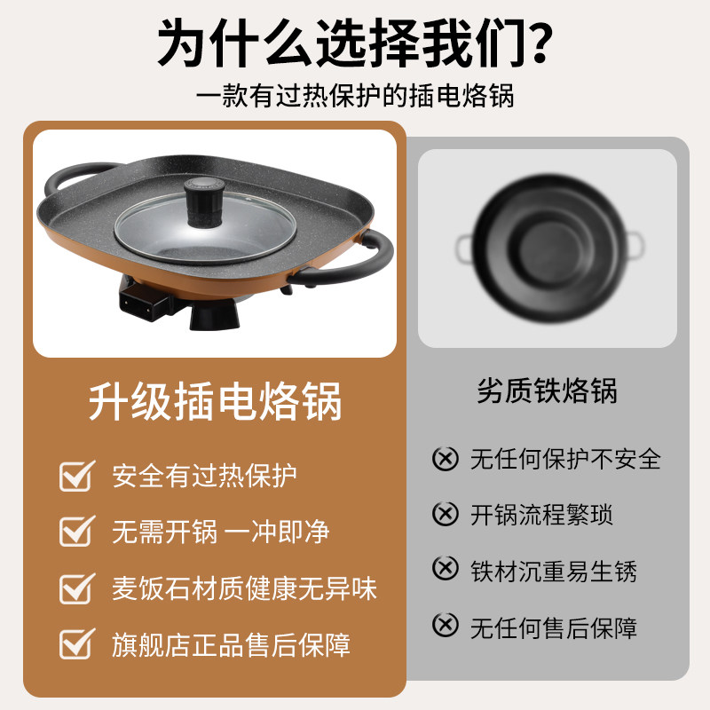 贵州家用商用罗锅摆摊专用煎饼炸洋芋烙锅烧烤一体不粘煎锅油炸锅