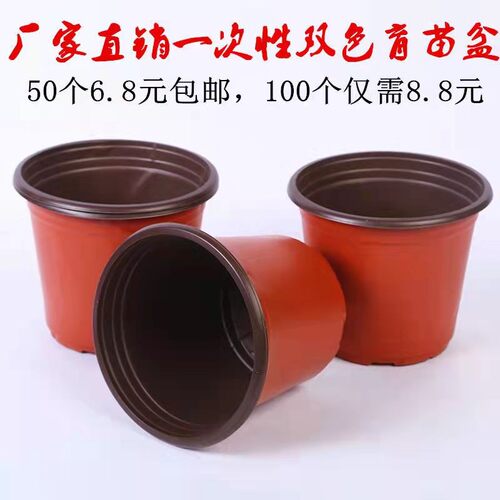 加厚双色花盆营养钵外红内黑塑料盆多肉育苗盆 塑料花盆 简易花盆