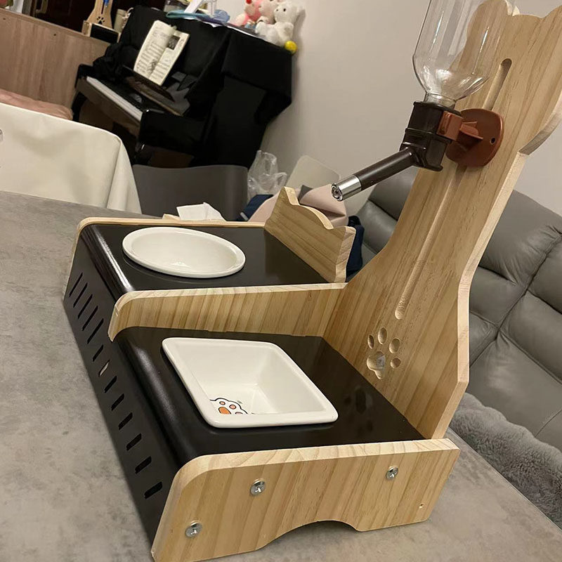 宠物食盆猫碗狗碗实木悬挂立式水壶自动滚珠饮水器不湿嘴神器