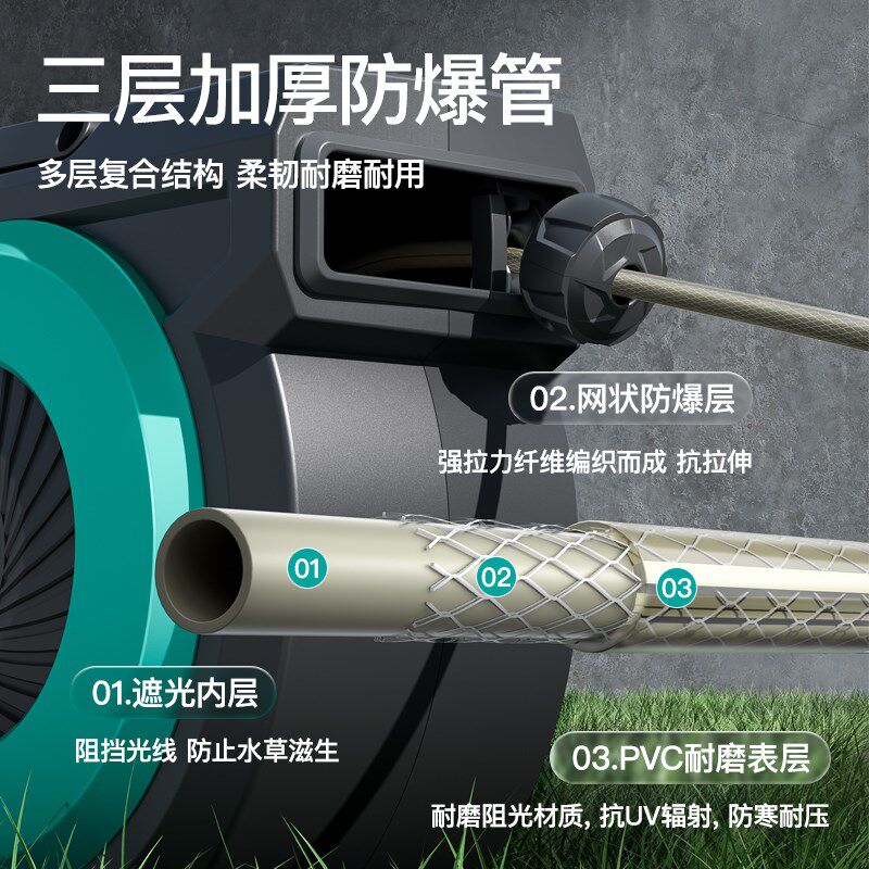 自动伸缩回收水管软管洗车高压水枪家用壁挂式增压冲洗浇水浇菜