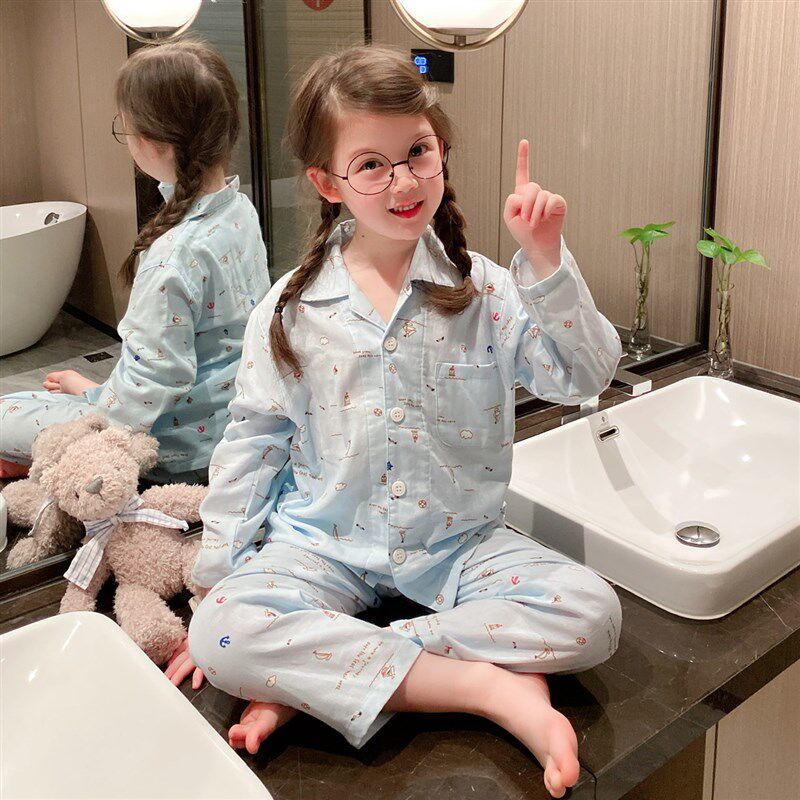 男孩睡衣纯棉挖土机家居服春秋男童薄款长袖夏季空调服冬季暖气服