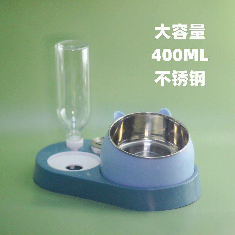 不锈钢猫碗狗碗双碗保护颈椎铁碗斜口大号饭盆宠物食盆猫咪用品