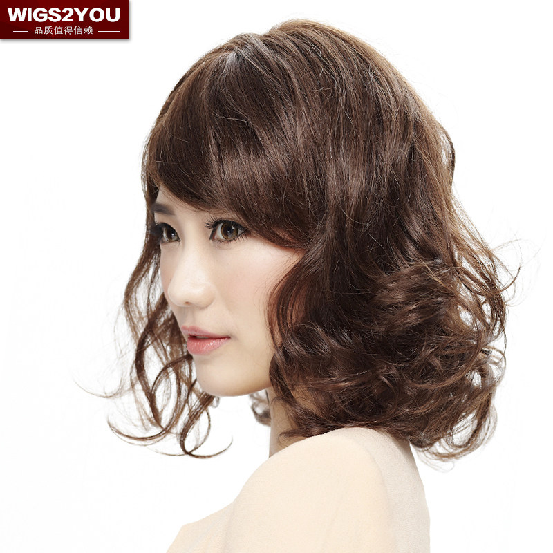 wigs2you高端假发 女士真人发丝短卷发套 修脸中长卷发梨花头真发