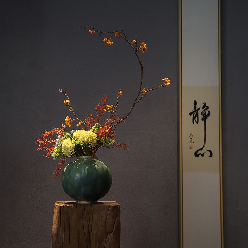 禅意宋韵陶瓷花瓶新中式民宿咖啡厅高级插花餐桌面家居装饰品摆件