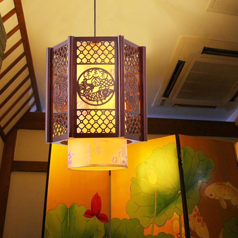 中式吊灯中国风仿古实木茶馆饭店酒店餐厅走廊过道古风灯笼小吊灯