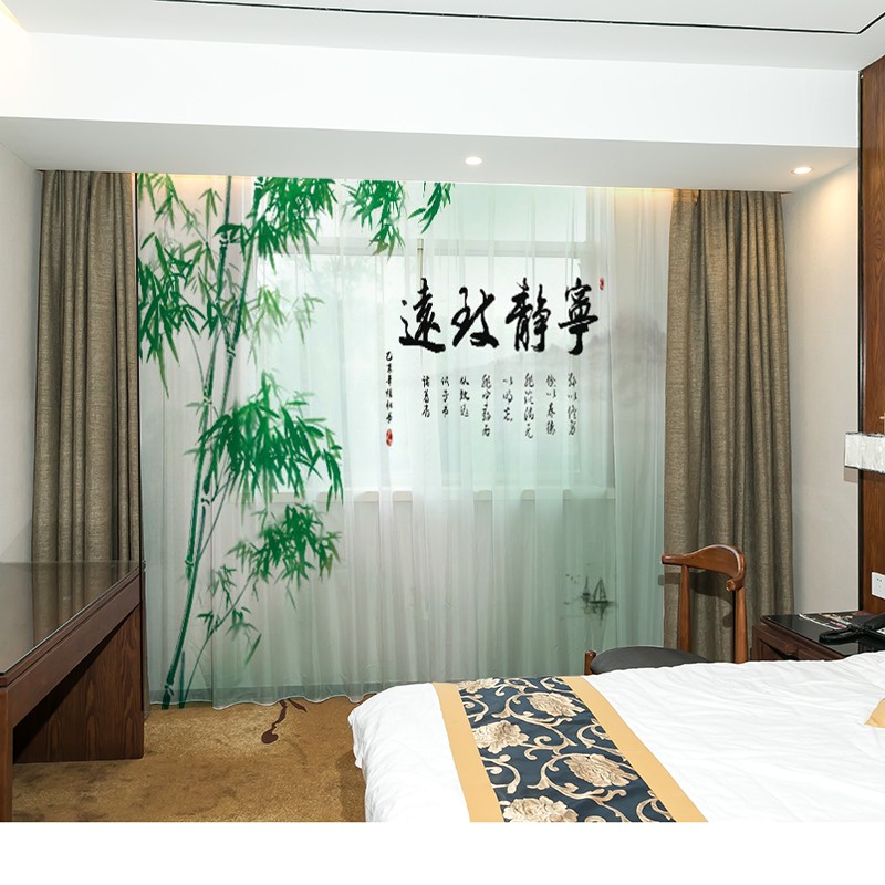 简中客厅窗帘新中式风格飘窗高档奢华卧室竹子中国风纱帘遮光禅意