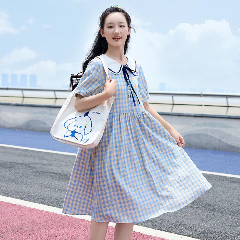 少女牛仔裙白色初中生连衣裙夏装中学生裙子大童新款高中生学院风