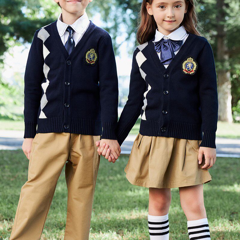 英伦风校服春秋冬装幼儿园园服中小学生班服针织套装学院风深圳