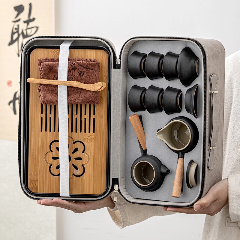美甚旅行功夫茶具小套装日式简约陶瓷泡茶壶户外轻奢茶盘便携包装