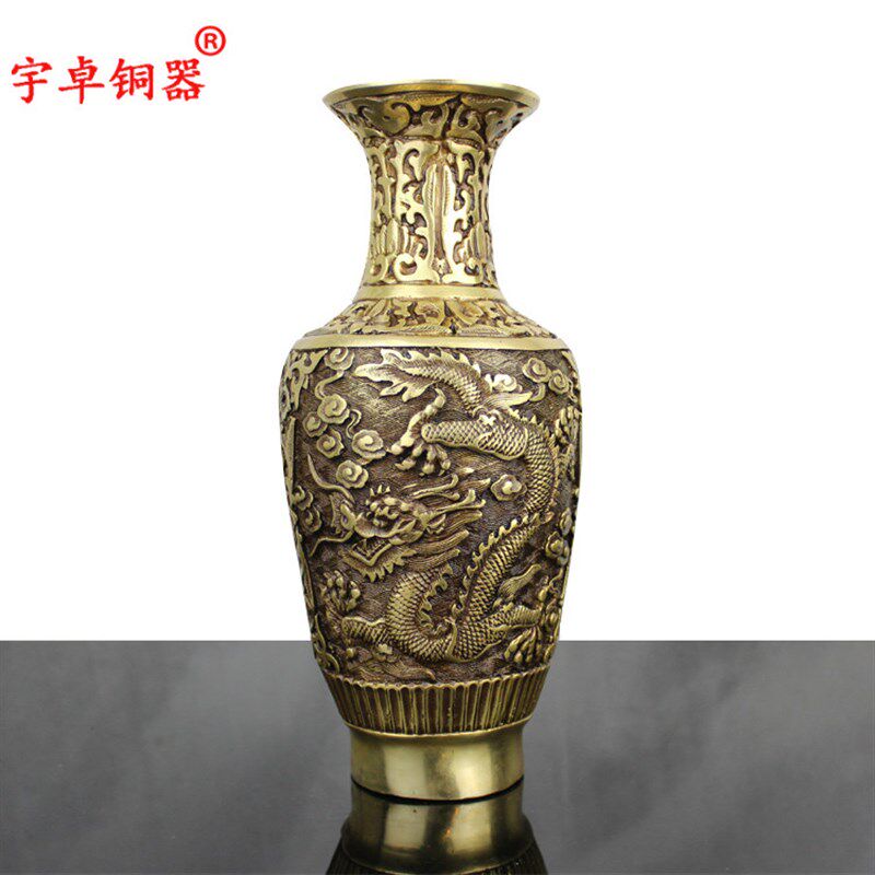 宇卓铜器铜龙凤呈祥花瓶工艺品摆件 纯铜花瓶黄铜花瓶