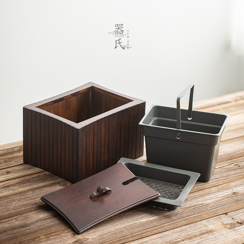 器氏 竹制茶渣桶家用废水桶高档茶道配件过滤茶叶桶垃圾桶排水桶