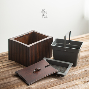 器氏 竹制茶渣桶家用废水桶高档茶道配件过滤茶叶桶垃圾桶排水桶