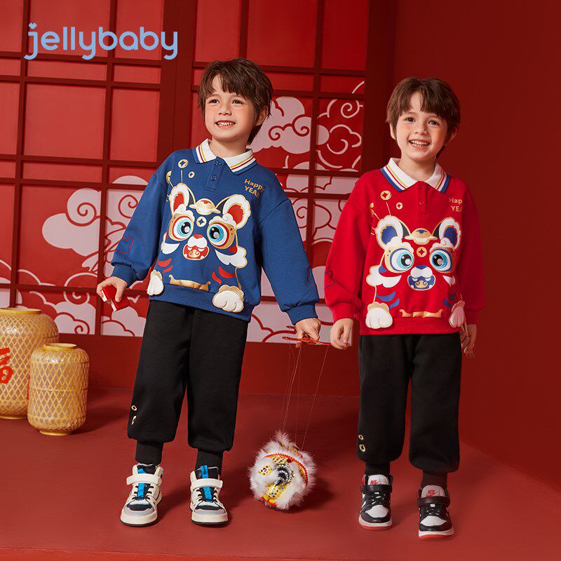 童装男童套装秋冬款宝宝红色衣服冬季加绒儿童卫衣裤子两件套冬装