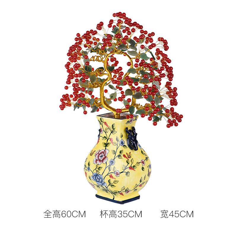 金石小镇水晶玉石陶瓷发财树富贵树摆件设乡味