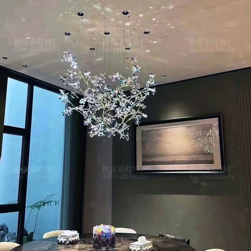 装饰艺术吊灯轻奢餐厅灯餐桌客厅吧台椭圆水晶灯花朵树枝造型灯具