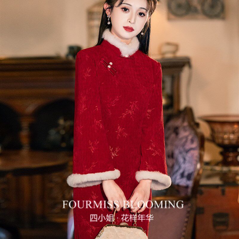 【花样年华】国风旗袍红色裙敬酒新娘冬季订婚礼服中式改良拜年