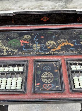 老旧算盘老物件旧藏木胎漆器账房算盘桌古代怀旧六角算盘屏风实木