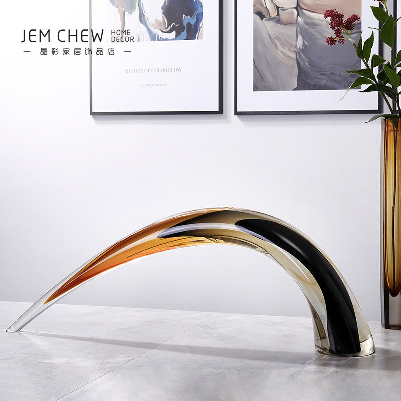 北欧创意个性牛角造型玄关书桌面装饰玻璃摆件酒店别墅家居软装
