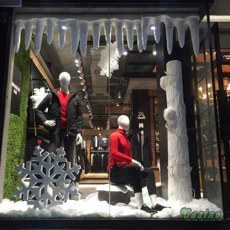 冬季商场橱窗装饰场景布置泡沫雪花冰柱dp点展厅陈列婚庆摄影道具