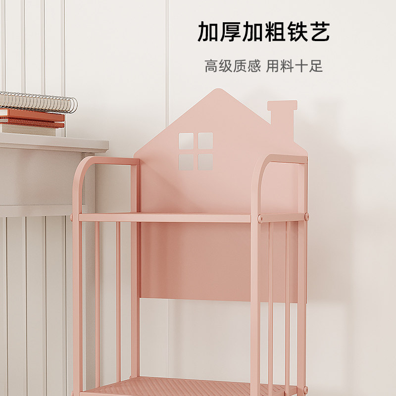 桌边儿童放书包置物架可移动阅读铁艺书架带轮书柜收纳神器存放架