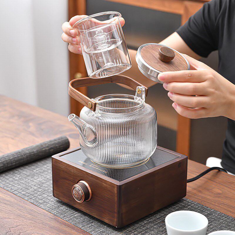 煮茶壶玻璃蒸煮茶器正方形黑晶炉耐高温泡茶壶家用大容量茶具套组