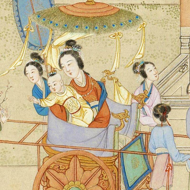 丁观鹏仿仇英汉宫春晓图卷亭台楼阁界画临摹范本微喷艺术绢布画心