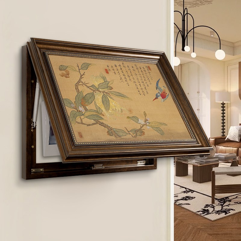 中古风电表箱装饰画2026新款免打孔遮挡配电箱复古花鸟餐厅挂画