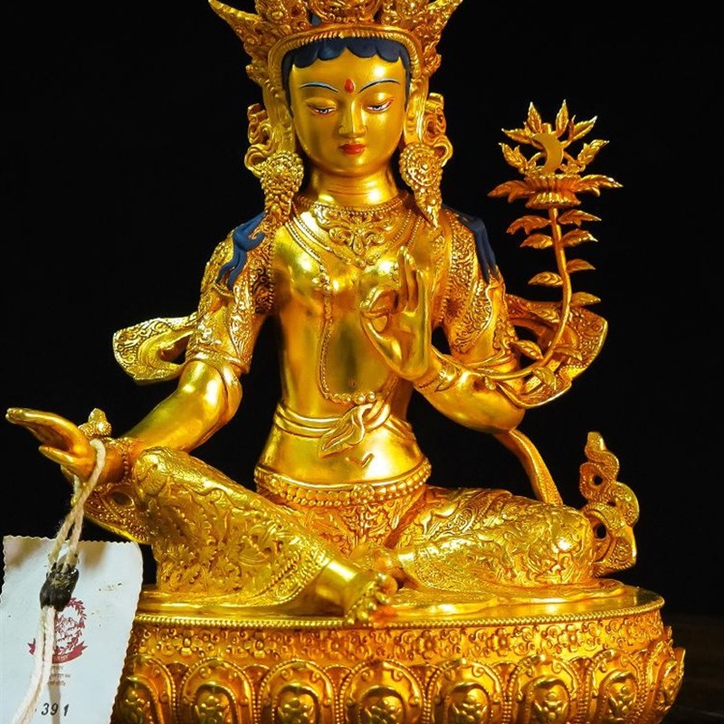 尼泊尔工艺八大菩萨佛像摆件七寸精品仿古鎏金观音金刚手地藏铜像