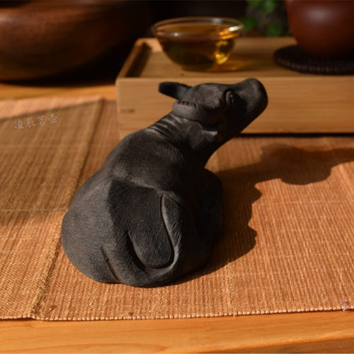 精品紫砂雕塑生肖摆件纯手工茶宠茶玩拉毛牛卧牛大水牛大黑牛可养