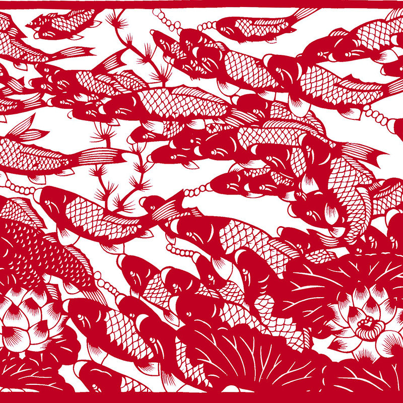 纯手工剪纸装饰画中国风刻纸成品可定制大幅客厅百鱼图镂空农民画