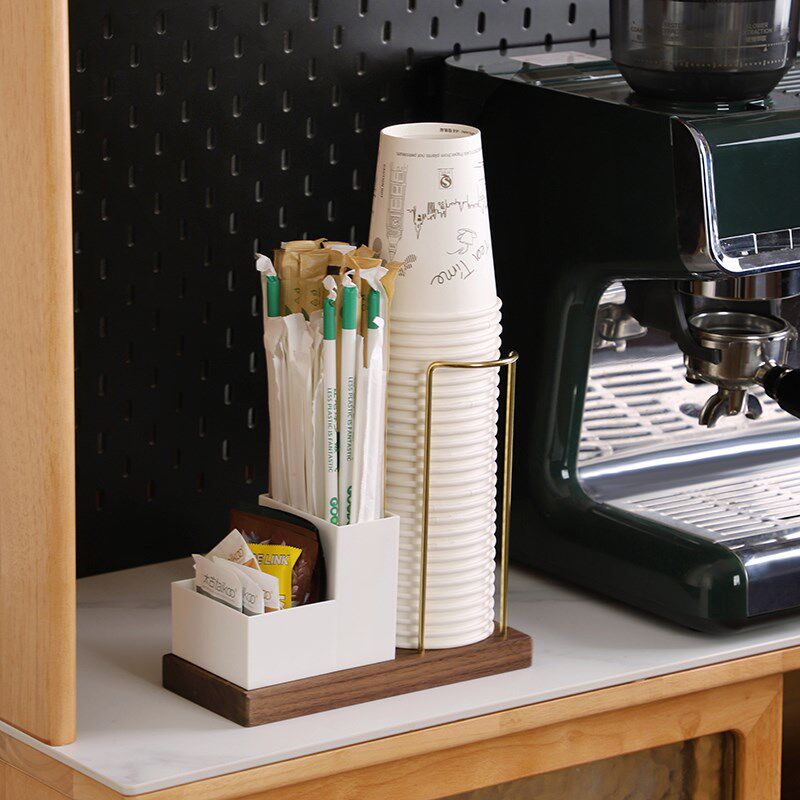 高档纸杯置物架一次性取杯器桌面咖啡杯子杯架糖包茶包收纳盒商用