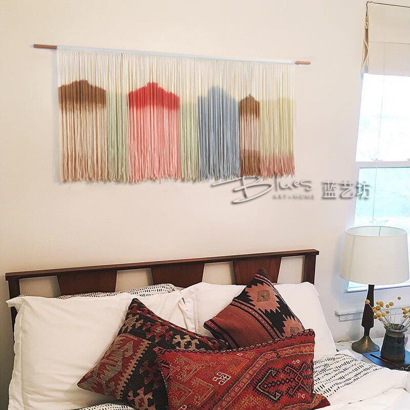 蓝艺坊 手工编织染色挂毯 北欧卧室壁毯壁挂 家居简约装饰画 定制