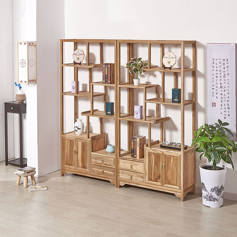 榆木海棠博古架多宝阁茶叶架实木中式古董置物架展示架书架隔断柜