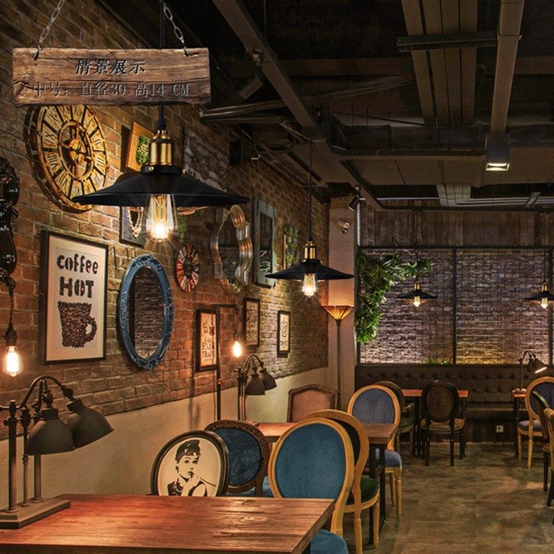 北欧loft复古工业风餐厅吧台咖啡仓库创意单头铁艺锅盖吊灯