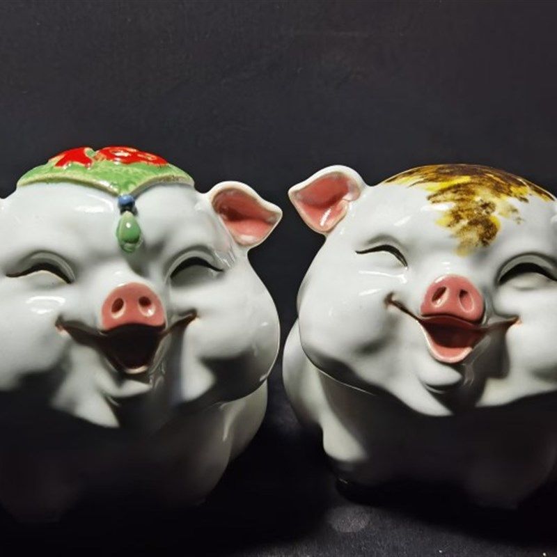石湾公仔陶瓷生肖猪摆件客厅酒柜中式装饰创意艺术品萌宠动物小猪