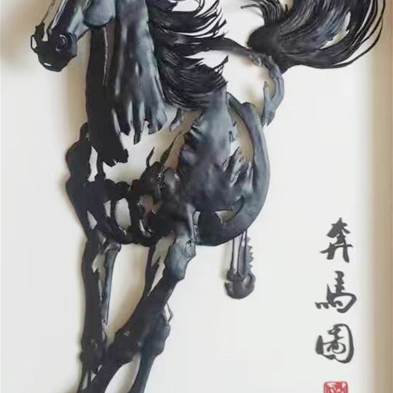 芜湖储氏铁画奔马图双马图马到成功家居装饰挂画安徽特有手工艺品