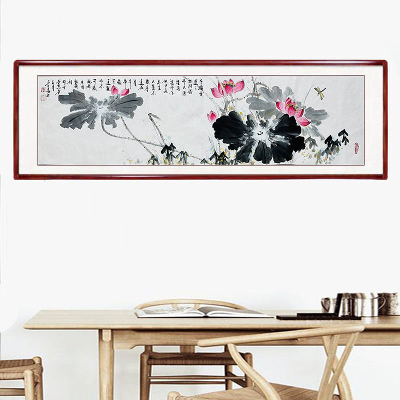 国画荷花纯手绘沙发卧室客厅装饰画写意花鸟书画实木框装裱水墨画