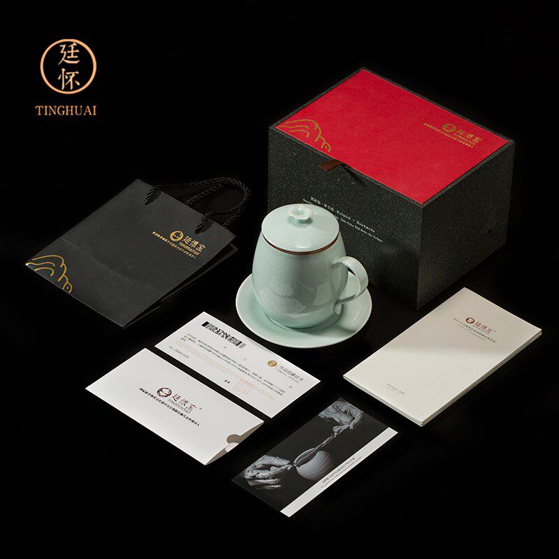 廷怀窑汝州汝瓷汝窑办公杯陶瓷茶杯带盖过滤功夫茶泡茶水杯原产地